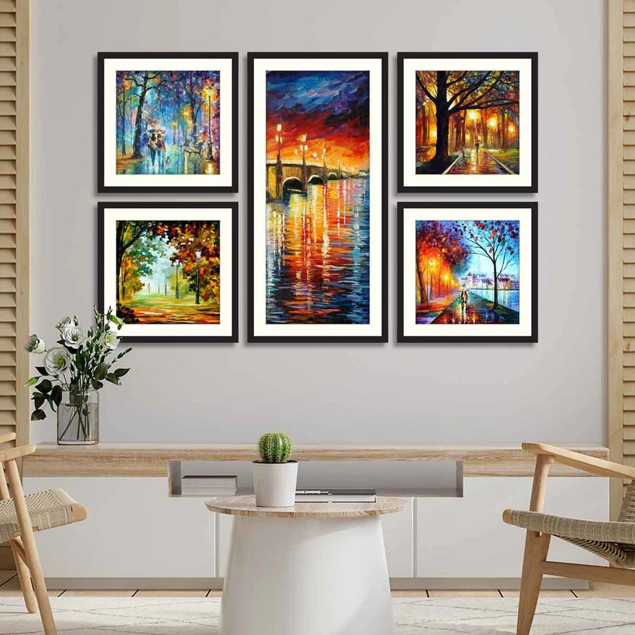 Set of 5 Scenic Framed Real Art